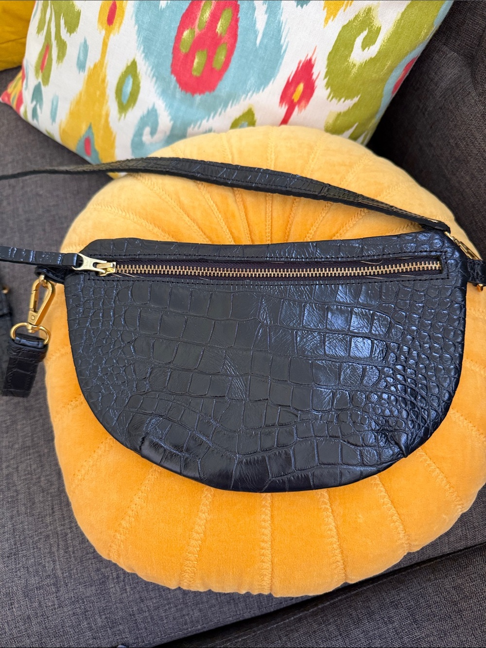 Abby Allie belt bag Black Croc-Embossed Crescent Crossbody Bag leather